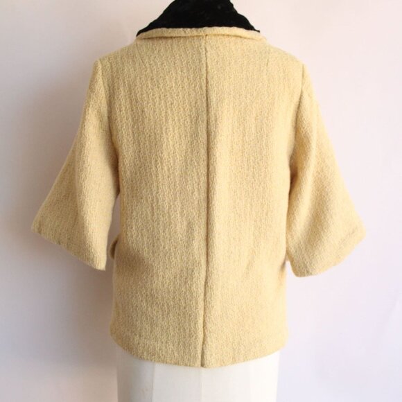 Vintage 1960s Jacket, Yellow with Black Velvet Collar, Double Breasted - Picture 9 of 10